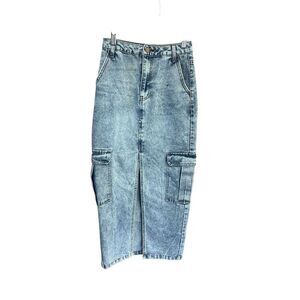 Love, Fire Sz 1 Denim Blue Cargo Maxi Pocket  Boho  Skirt